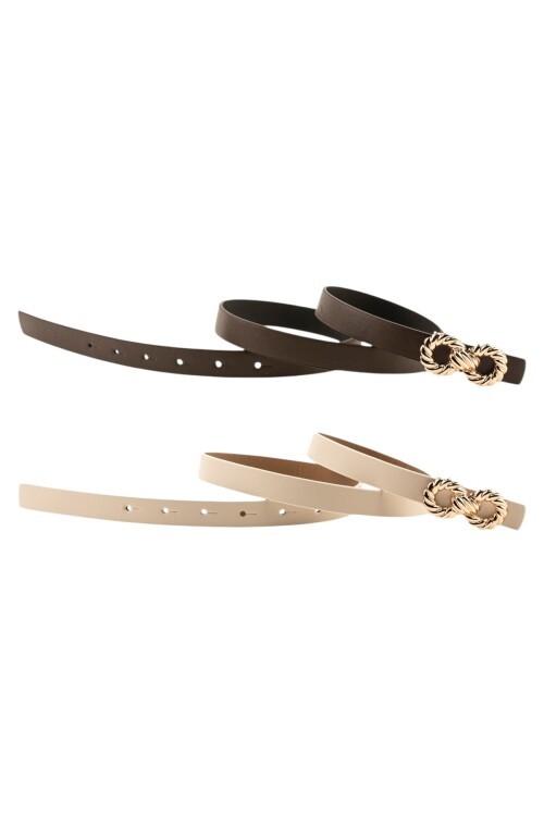 Kadın Çift Halka Tokalı Kahverengi_Bej Kemer