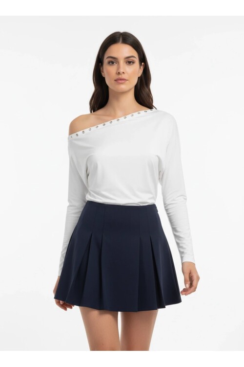 Kadın Kayık Yaka Yarasa Kol Yakası Troklu Lycralı Penye Bluz