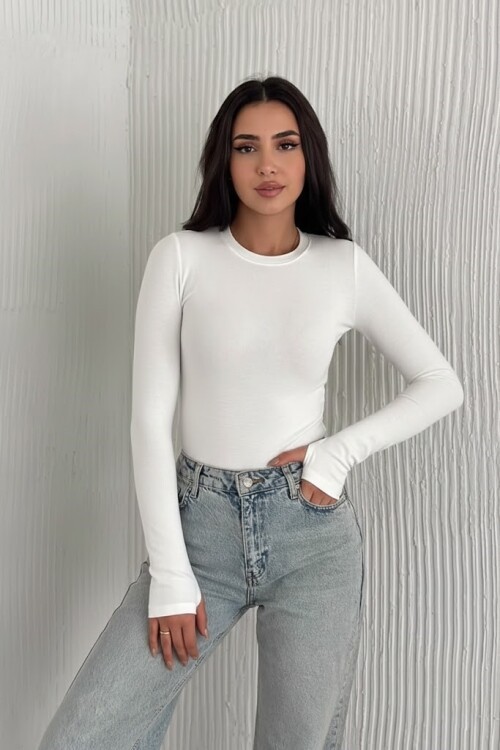 Kadın Parmak Geçmeli Uzun Kollu Bluz – Vücuda Oturan & Astarsız