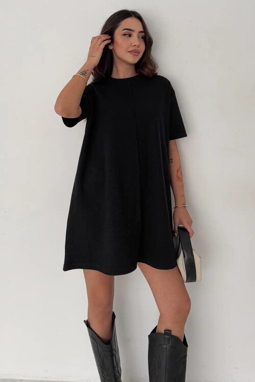 Kadın Rahat Kesim Soft Kısa Elbise Siyah