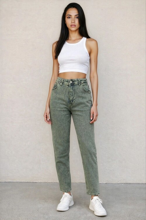 Kadın Yüksek Bel Taşlanmış Jean