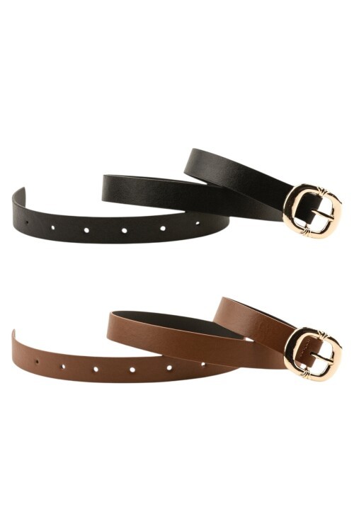 Kalın Kare Tokalı İkili Set Siyah_Taba Kadın Kemeri