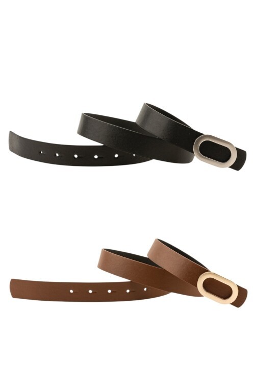 Kalın Oval Tokalı İkili set Siyah_Taba Kadın Kemeri