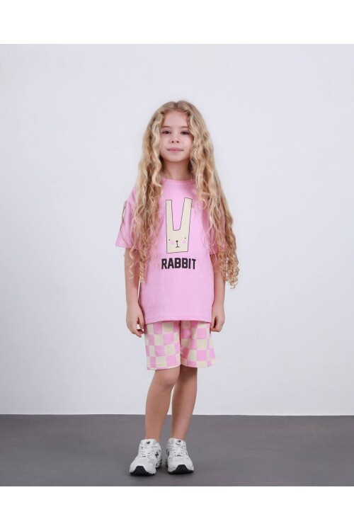 Kız Çocuk Ekose Desenli Şort T-Shirt Alt Üst Takım
