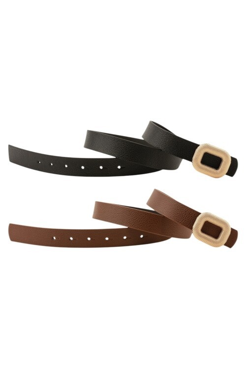 Mozaik Kare Tokalı İkili Set Siyah_Taba Kadın Kemeri