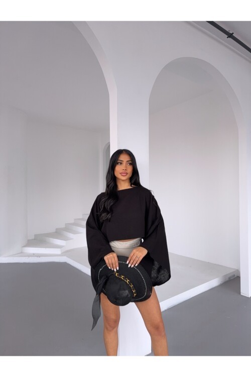 Müslin Keten Bluz Siyah