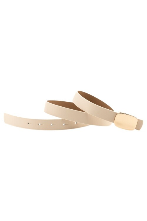 Parlak Kare Tokalı Bej Kadın Kemeri