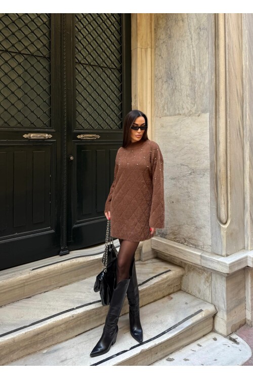 Taş Detaylı Yumuşak Dokulu Mini Elbise