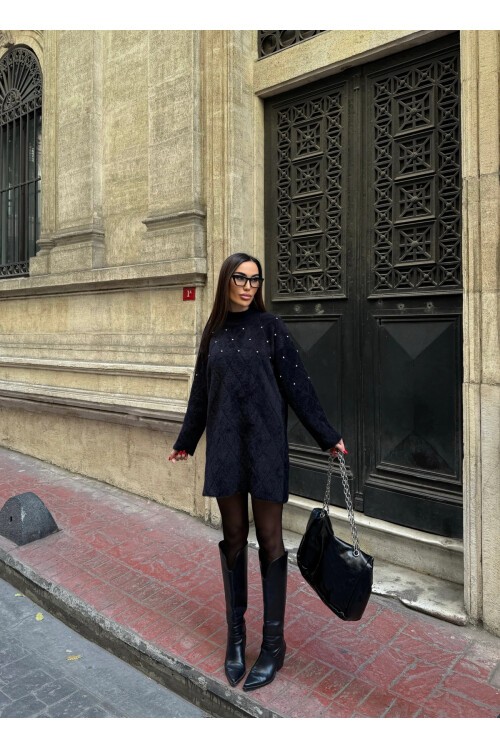 Taş Detaylı Yumuşak Dokulu Mini Elbise