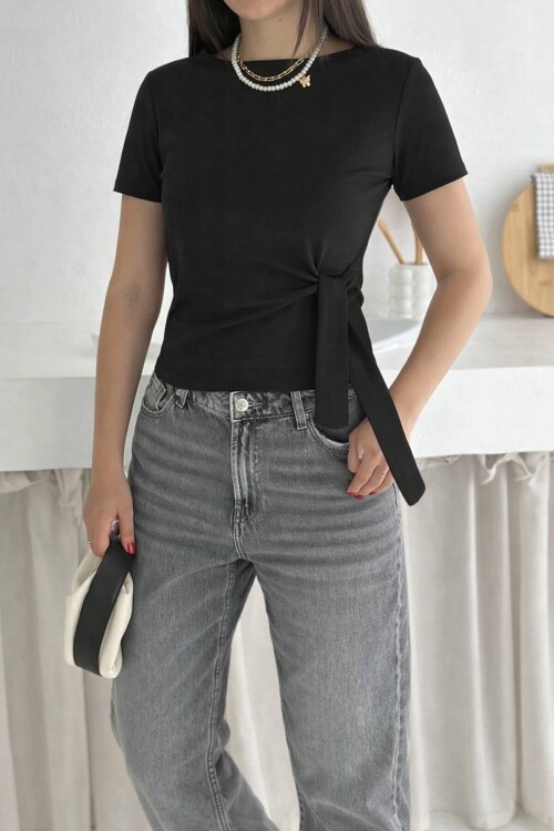 Yandan Bağlamalı Bluz Siyah