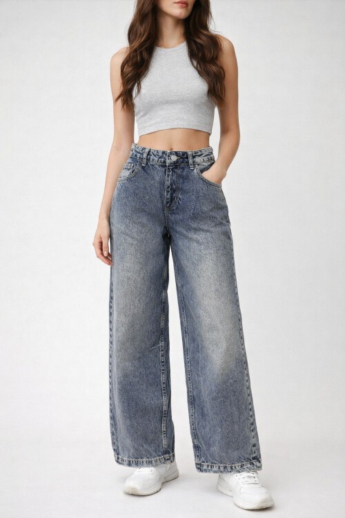 Yüksek Bel Vintage Yıkamalı Jean