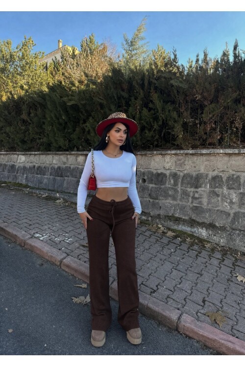 Kaşkorse Kumaş Kuş gözlü Kahverengi Eşofman Pantolon