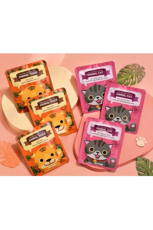 PRETTYSKIN Animal Tiger Aqua Mask & Animal Cat Anti-Wrinkle Mask 6lı Set