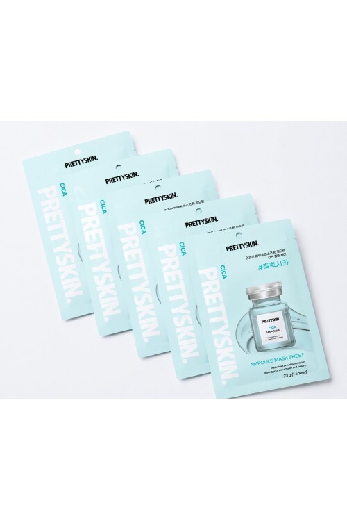 PRETTYSKIN Cica Ampoule Mask Sheet 23g | Cilt Yatıştırıcı Nemlendirici Kağıt Yüz Maskesi 5li Set