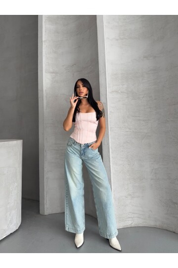 Açık Mavi Yüksek Bel Wide Leg Jean