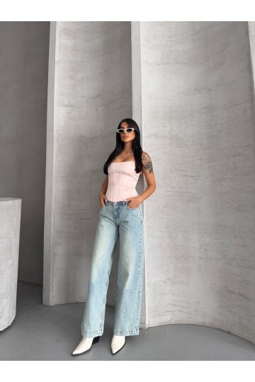 Açık Mavi Yüksek Bel Wide Leg Jean
