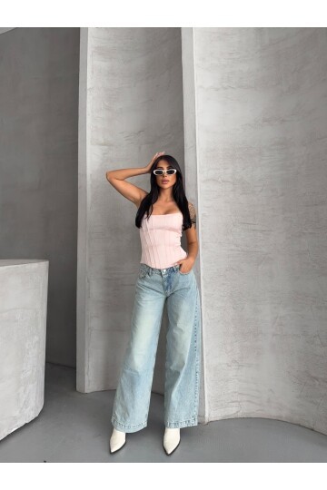 Açık Mavi Yüksek Bel Wide Leg Jean