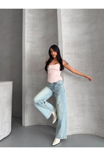 Açık Mavi Yüksek Bel Wide Leg Jean
