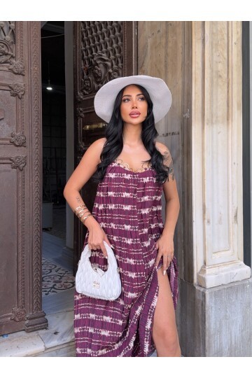 Askılı Yakası Halka Detay Maxi Elbise