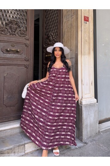 Askılı Yakası Halka Detay Maxi Elbise