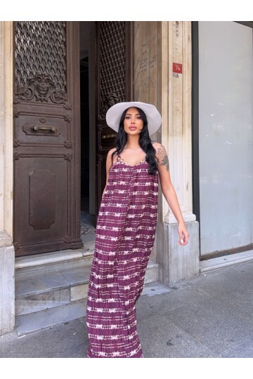 Askılı Yakası Halka Detay Maxi Elbise