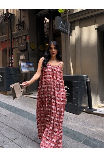 Askılı Yakası Halka Detay Maxi Elbise