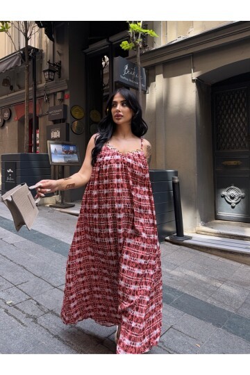 Askılı Yakası Halka Detay Maxi Elbise