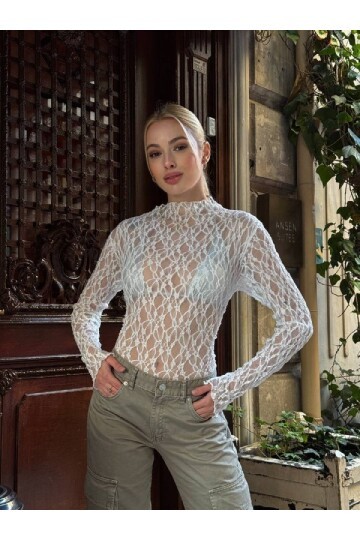 Balıkçı Yaka Bürümcük Dantel Bluz