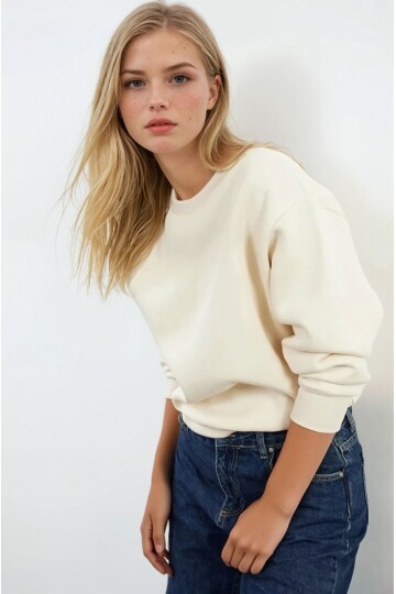 Basic Ekru Oversize Sweatshirt