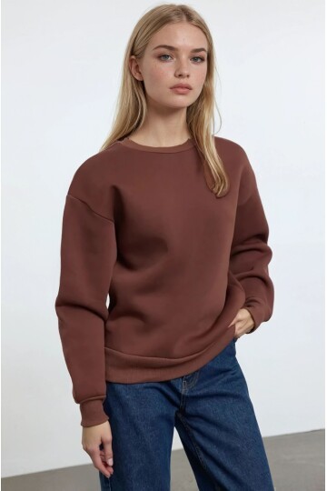 Basic Kahverengi Oversize Sweatshirt