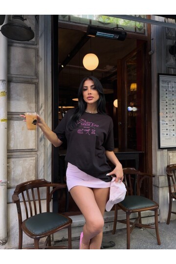 Baskılı Oversize Siyah T-shirt
