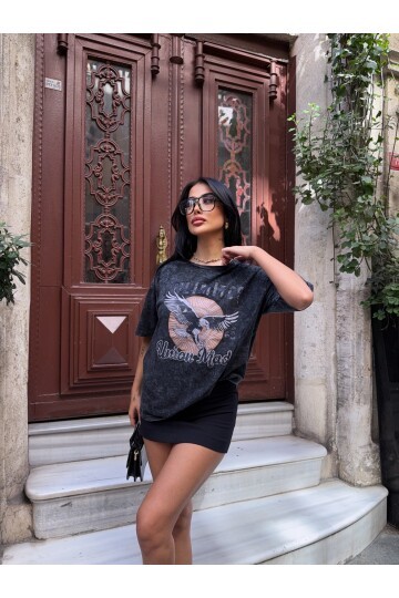 Baskılı Oversize Yıkamalı T-Shirt