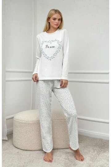 Be Mine Baskılı Çiçek Desenli Kadın Pijama Takımı
