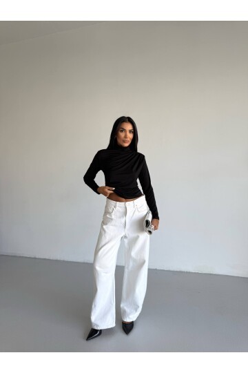 Boğazlı Siyah Sandy Bluz