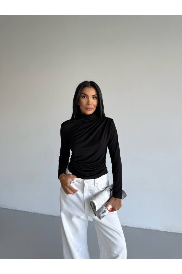 Boğazlı Siyah Sandy Bluz