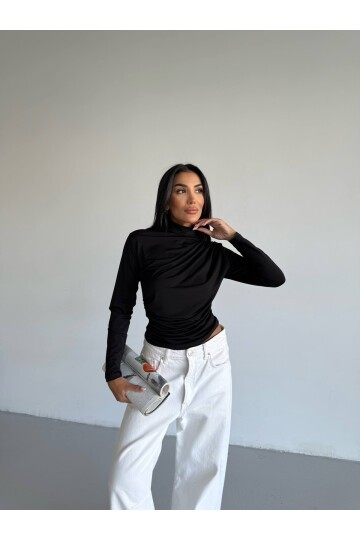 Boğazlı Siyah Sandy Bluz