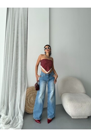 Bol Cepli Geniş Paça Yıkamalı Kot Pantolon