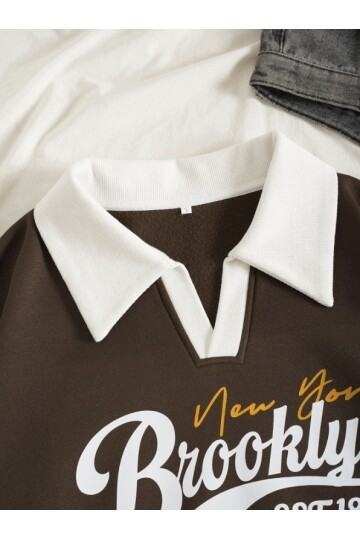 Brooklyn Retro Kolej Sweatshirt Kahverengi
