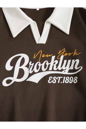 Brooklyn Retro Kolej Sweatshirt Kahverengi