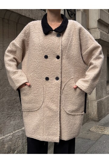 Buklet Kumaş Yaka Detay Düğmeli Mont Bej