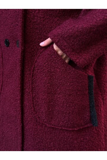 Buklet Kumaş Yaka Detay Düğmeli Mont Bordo