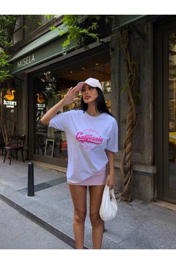 California Baskılı Oversize T-Shirt