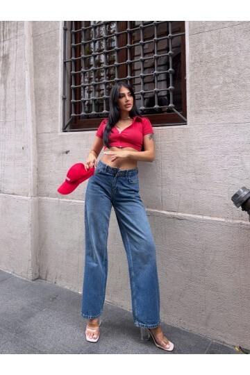 Casual Fit Geniş Paça Denim Pantolon