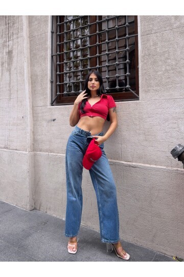 Casual Fit Geniş Paça Denim Pantolon