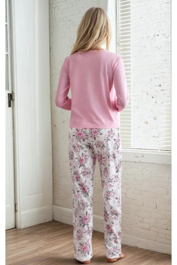 Cep Detay Çiçek Desen Uzun Kollu Pijama Takımı