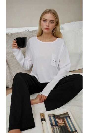 Cep Detaylı Uzun Kollu Pijama Takımı