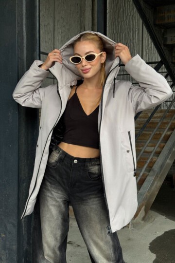 Çift Cepli Kapüşonlu Mont