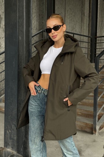 Çift Cepli Kapüşonlu Mont