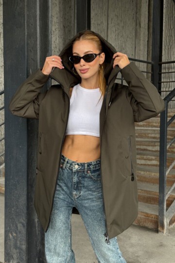 Çift Cepli Kapüşonlu Mont