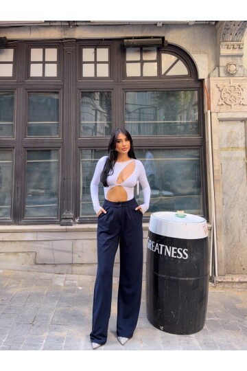 Çift Pileli Örme Palazzo Pantolon